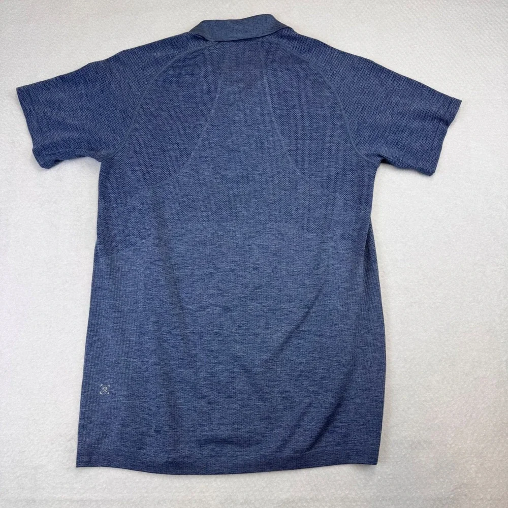 Lululemon Men Polo‎ Shirt Navy Blue Textured Athletic Performance Short Sleeve S